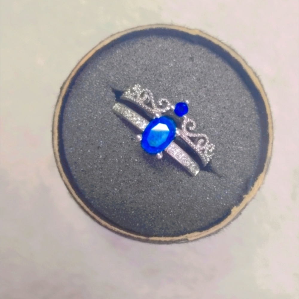 Dazzling White K Plated Sapphire CZ Ring Set